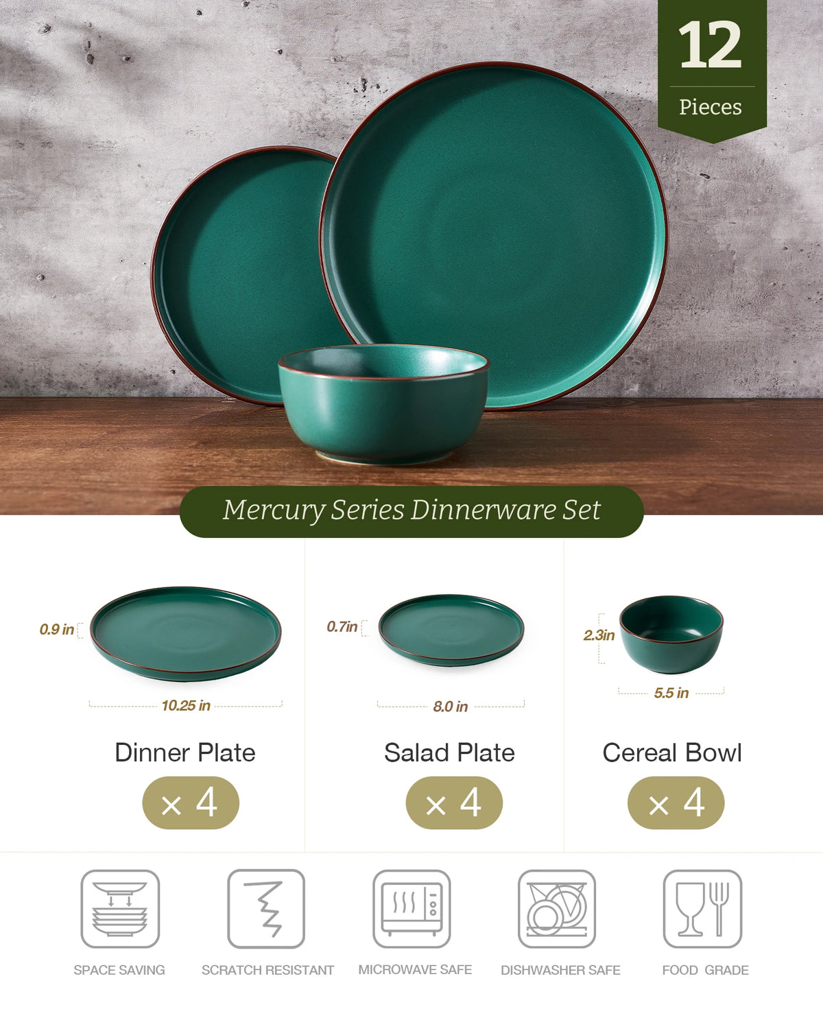 Vajilla de gres Famiware Mercury de 12 piezas, servicio para 4