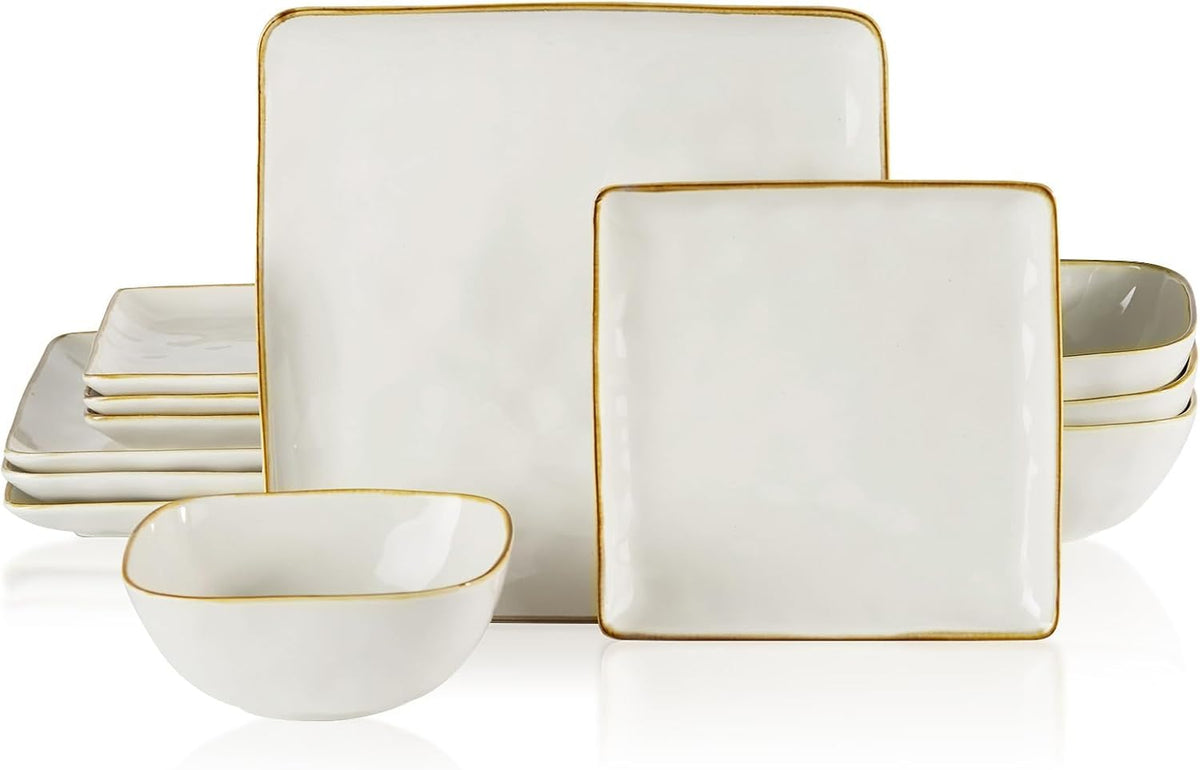 Famiware Ocean Square 12-Piece Stoneware Dinnerware Set, Service for 4