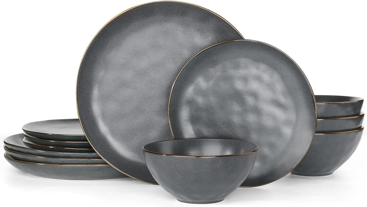 Famiware Ocean Round 12-Piece Stoneware Dinnerware Set, Service for 4