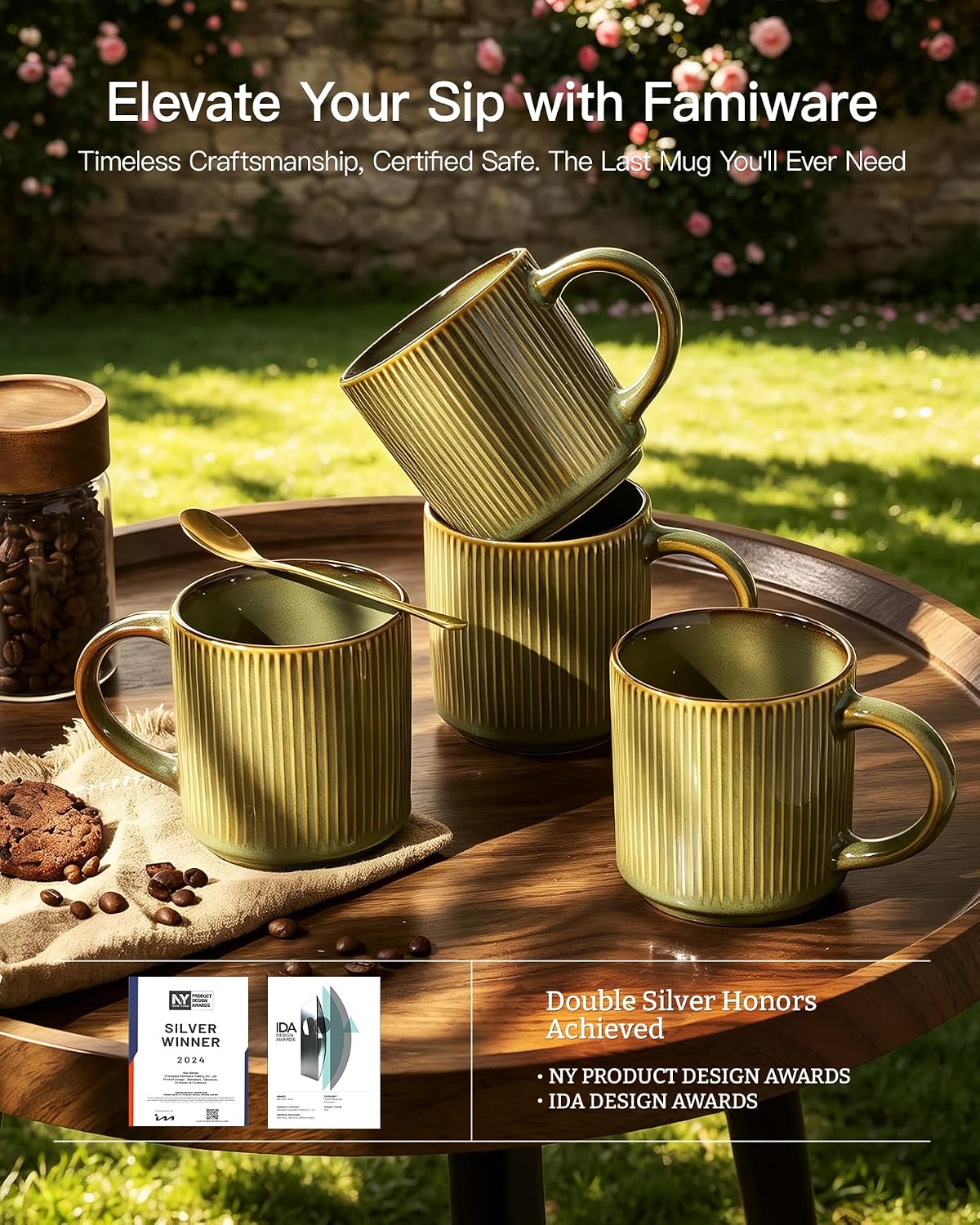 Famiware Star Ceramic Coffee Mugs, Set of 4