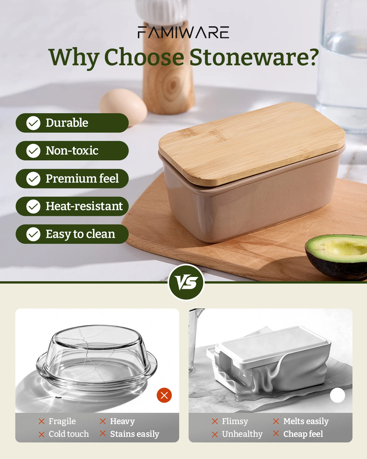 Famiware Milkyway Ceramic Butter Dish with Bamboo Lid
