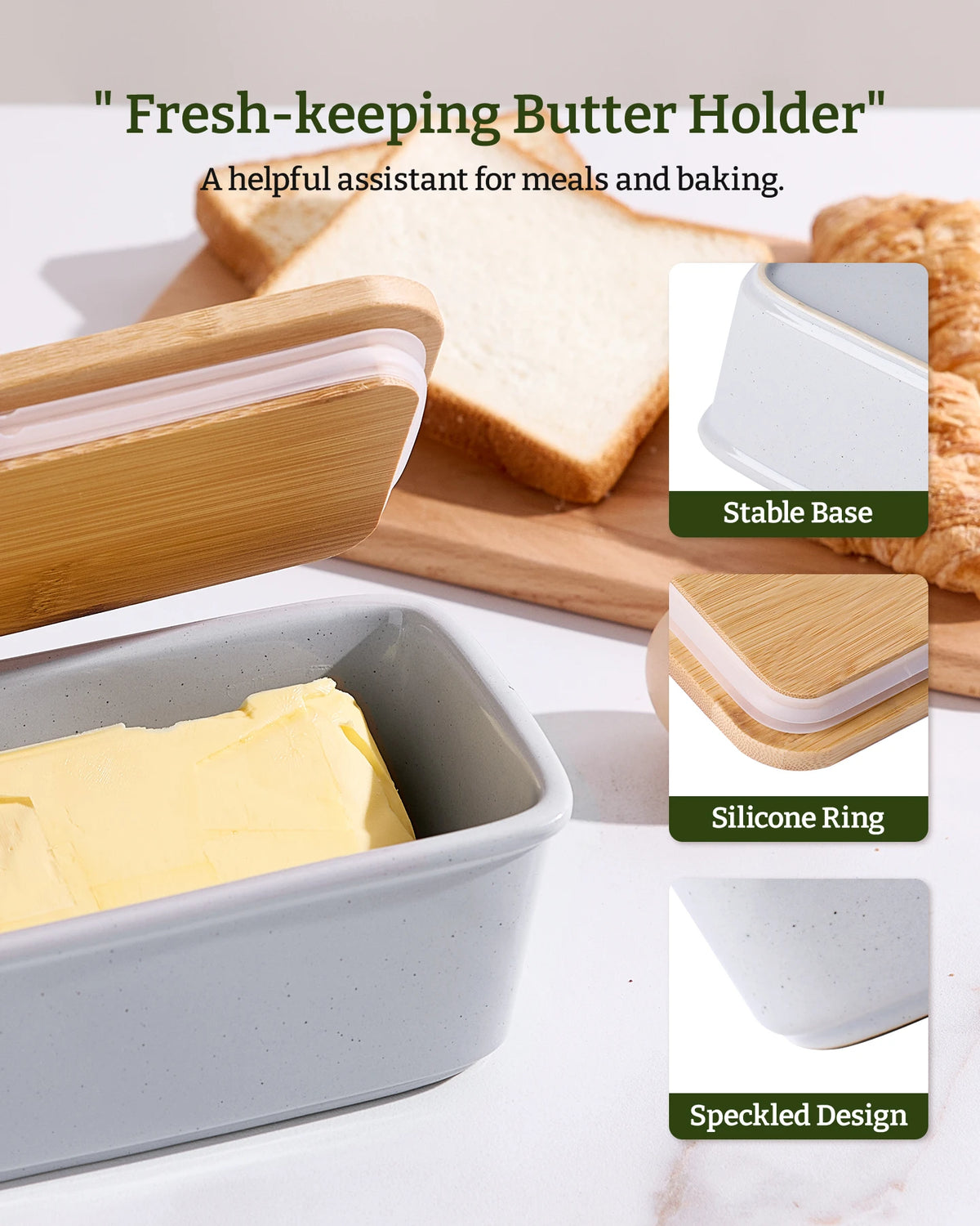 Famiware Milkyway Ceramic Butter Dish with Bamboo Lid