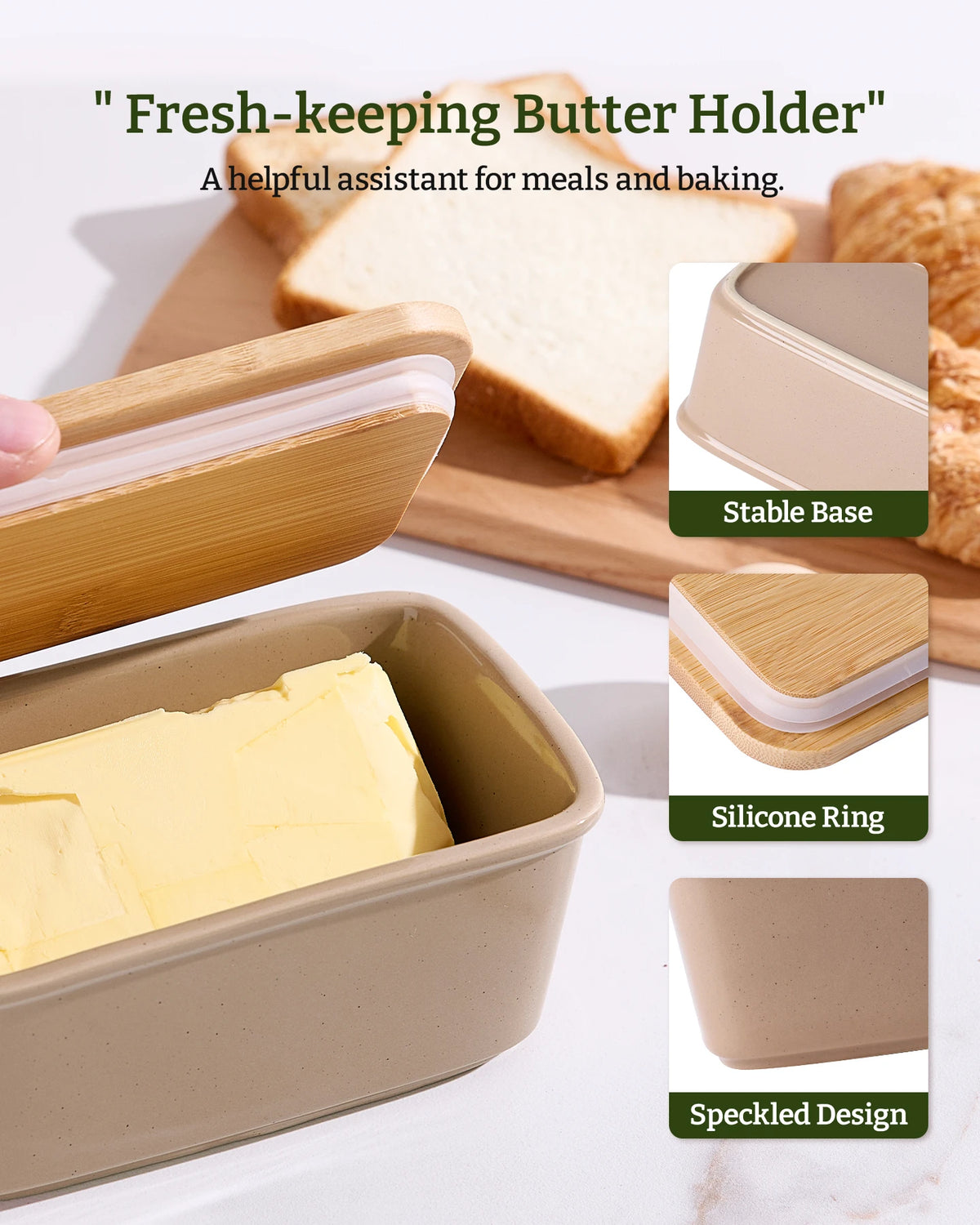 Famiware Milkyway Ceramic Butter Dish with Bamboo Lid
