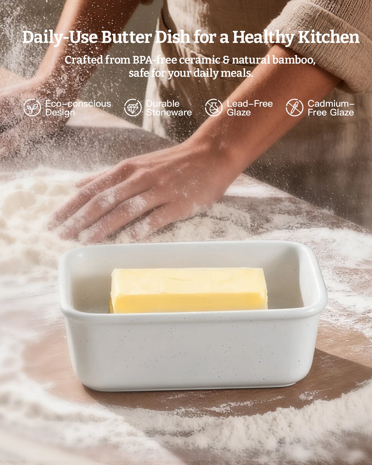 Famiware Milkyway Ceramic Butter Dish with Bamboo Lid