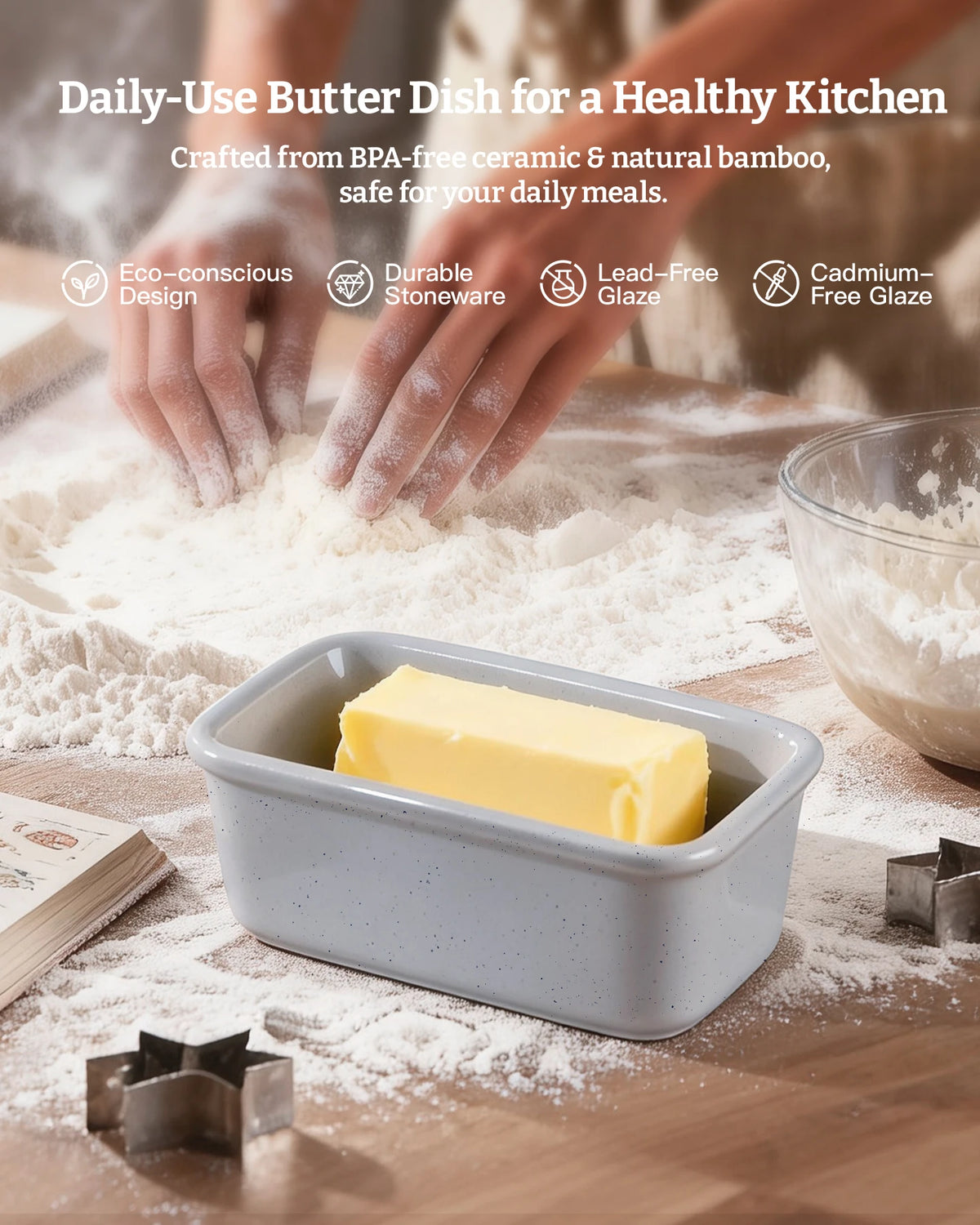 Famiware Milkyway Ceramic Butter Dish with Bamboo Lid