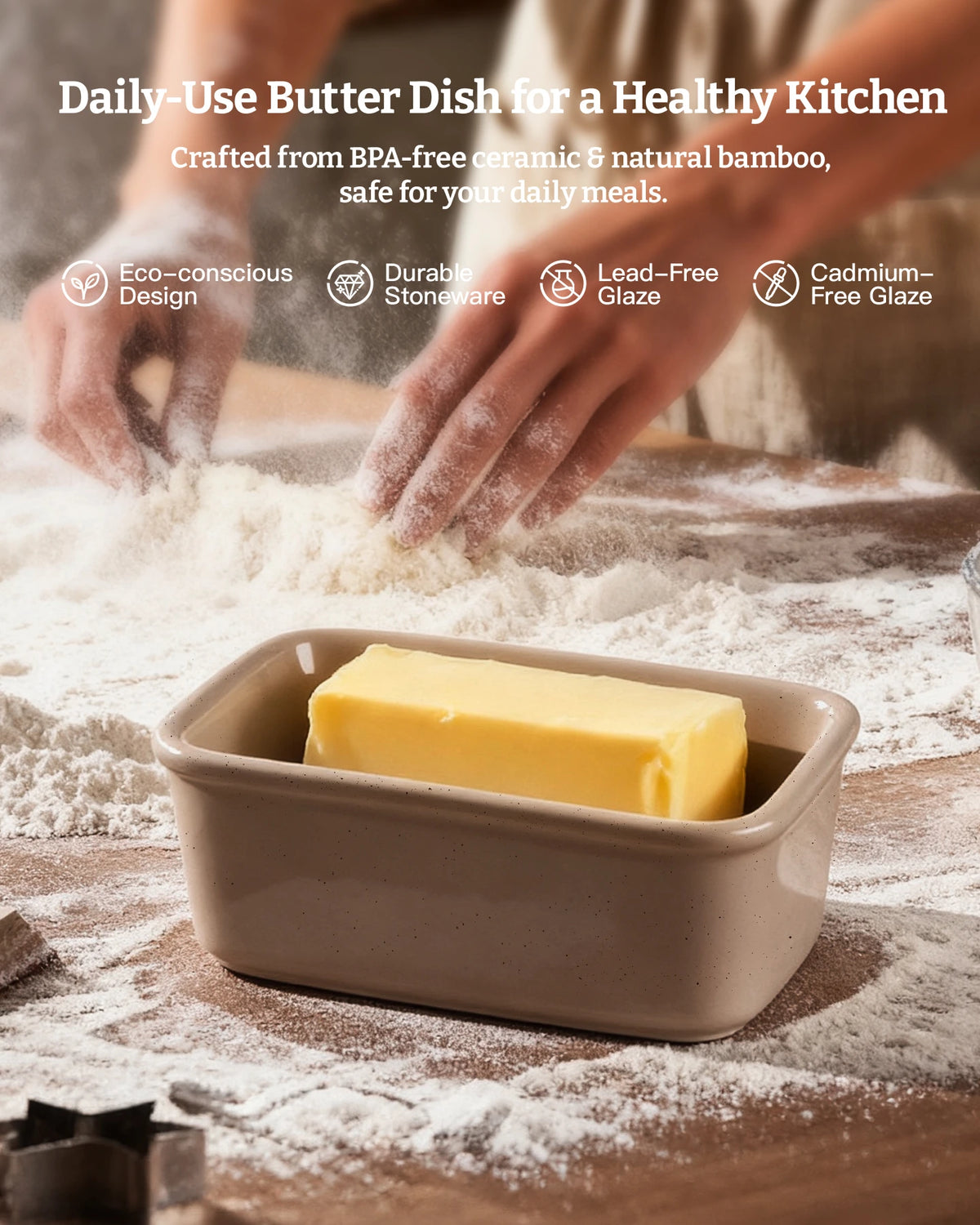 Famiware Milkyway Ceramic Butter Dish with Bamboo Lid