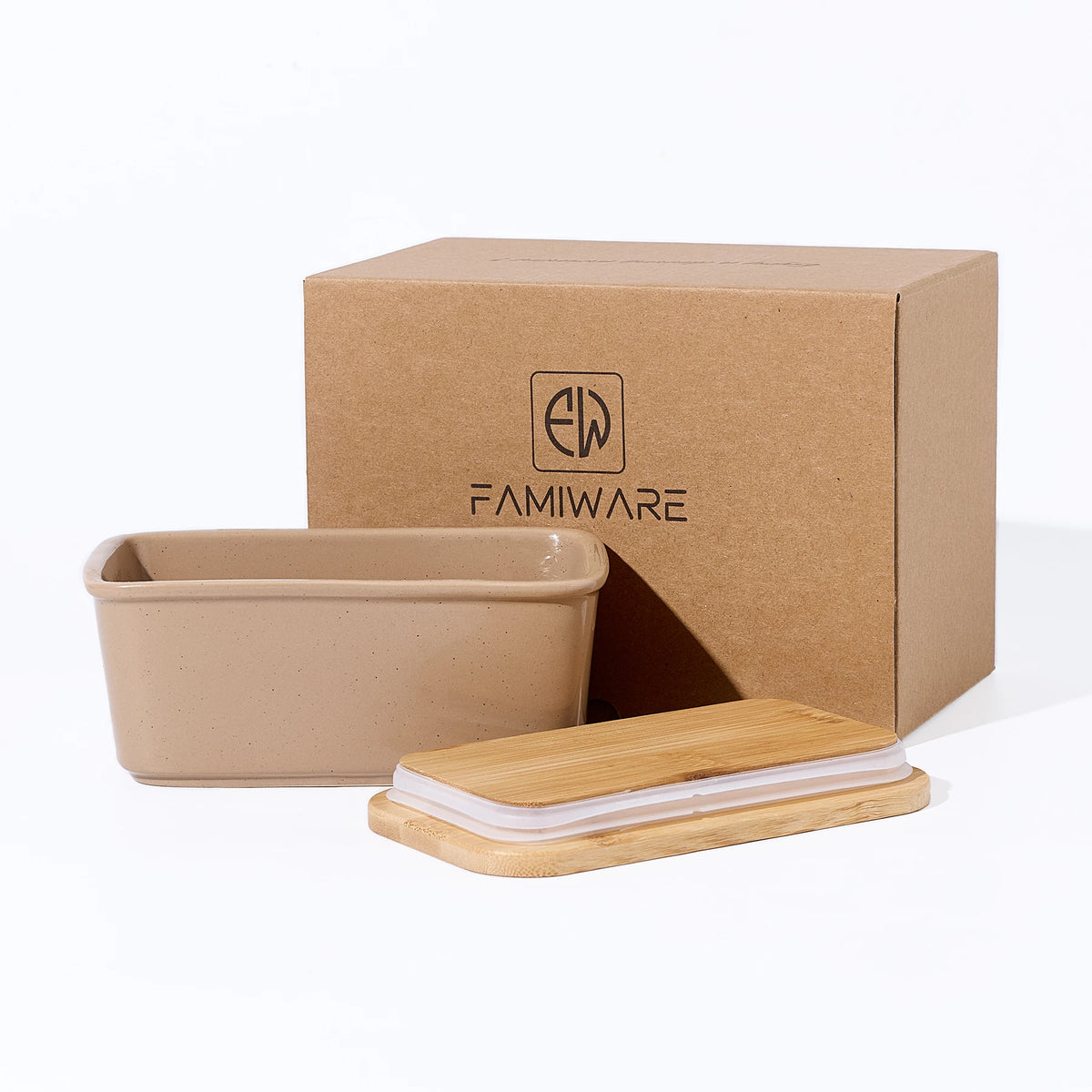 Famiware Milkyway Ceramic Butter Dish with Bamboo Lid
