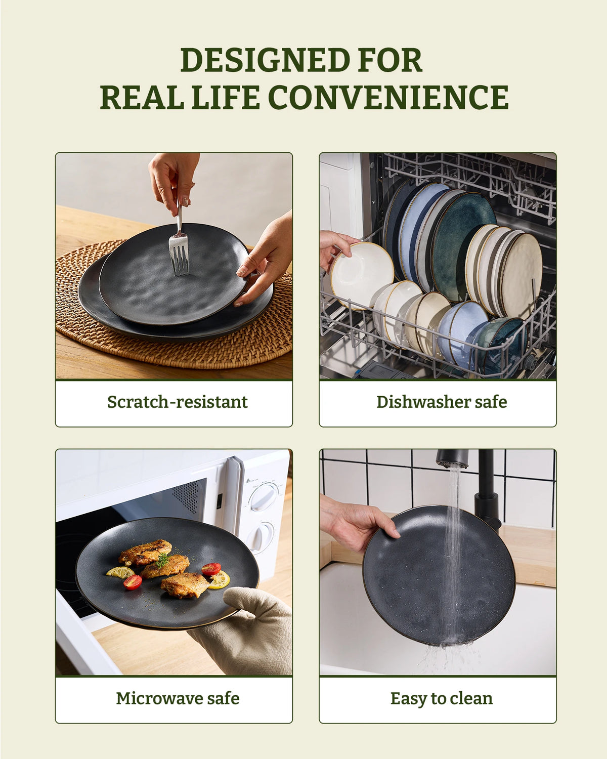 Famiware Ocean Round 12-Piece Stoneware Dinnerware Set, Service for 4