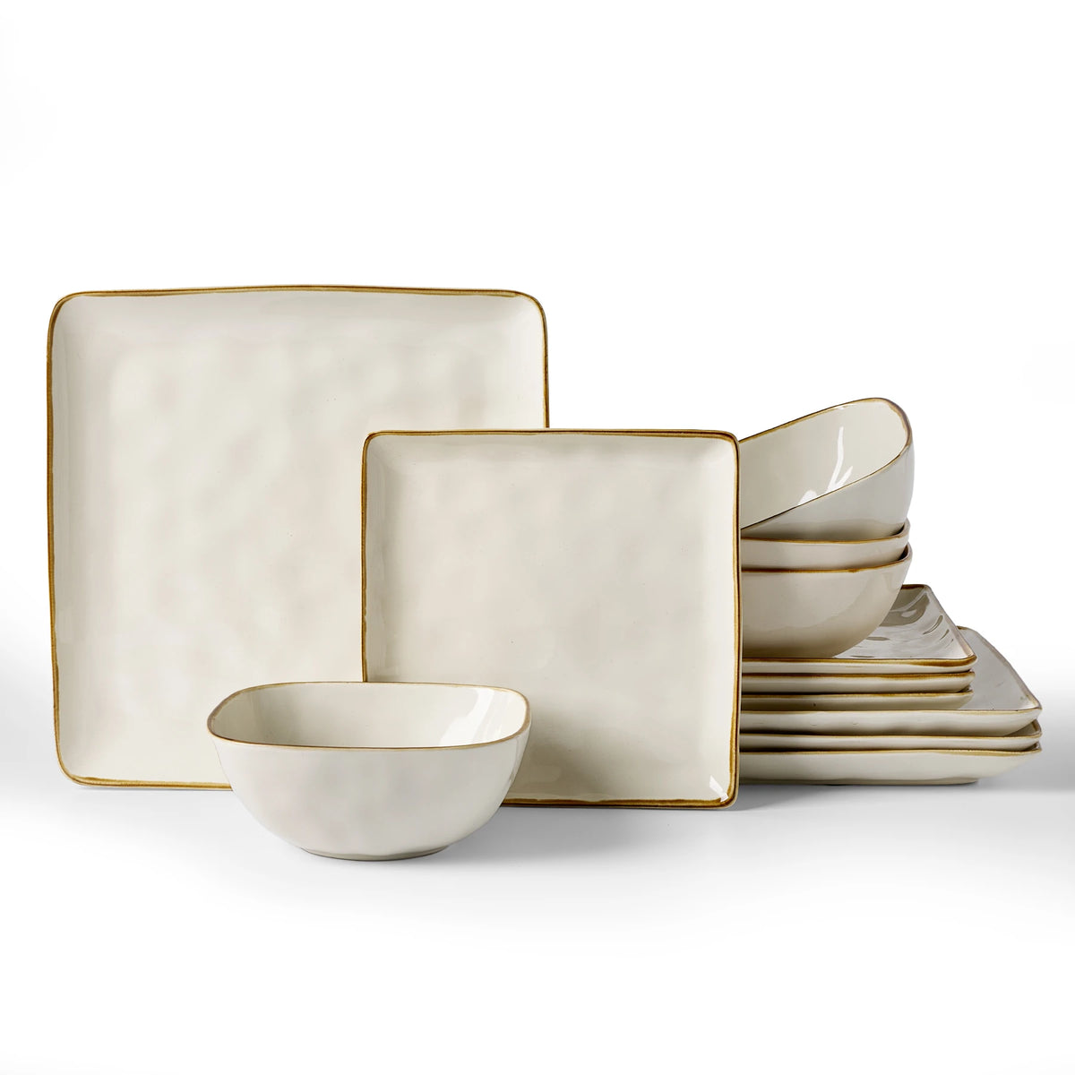 Famiware Ocean Square 12-Piece Stoneware Dinnerware Set, Service for 4
