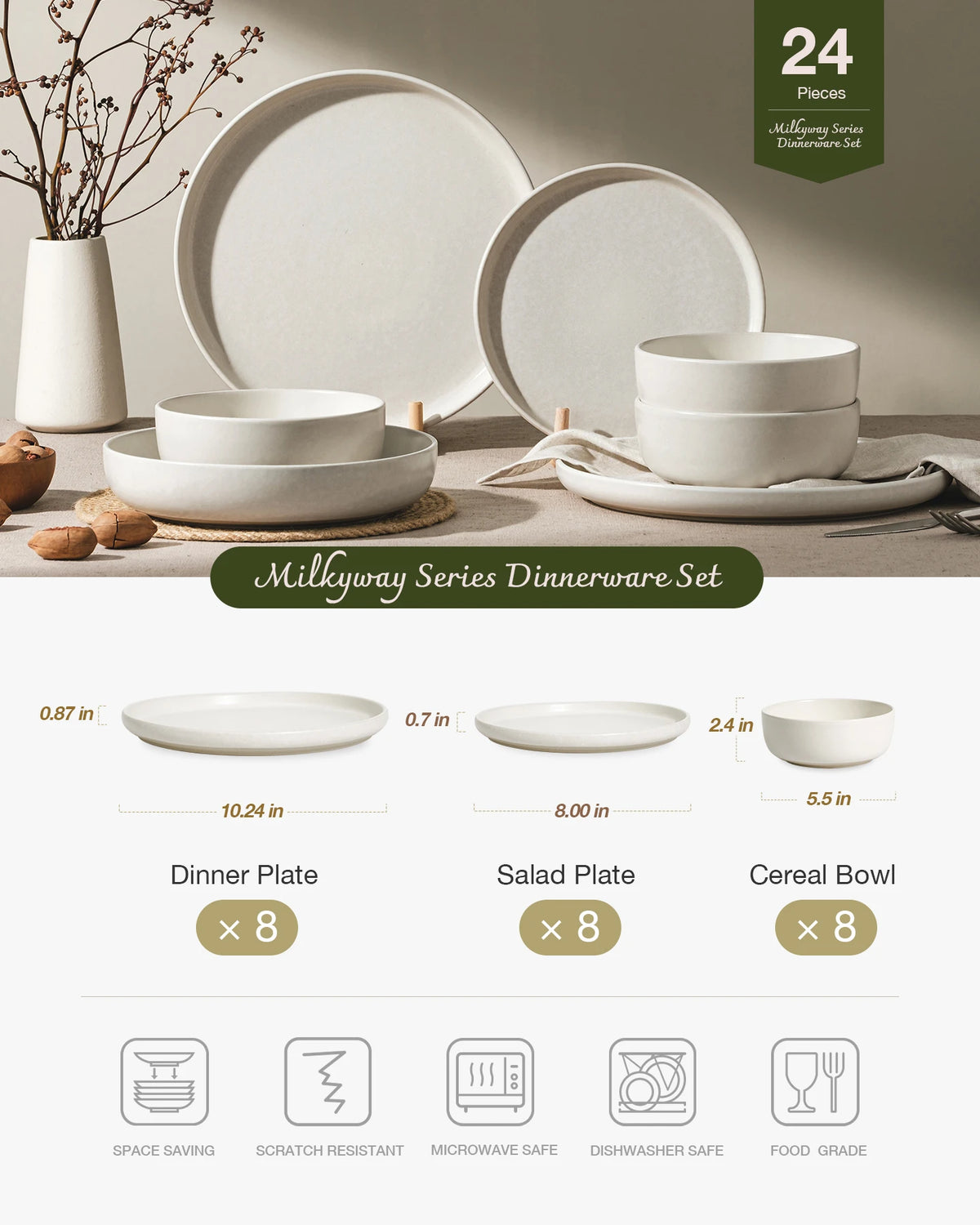 Famiware Milkyway Reactive 24-Piece Stoneware Dinnerware Set, Service for 8
