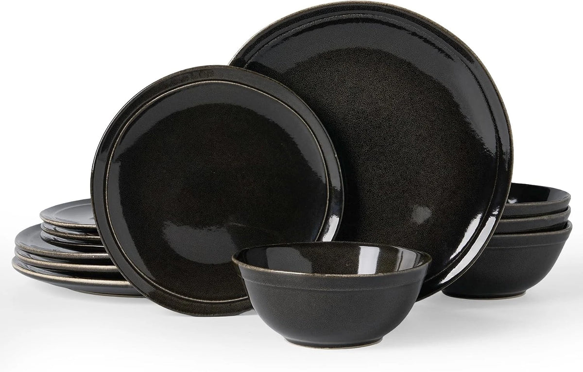Famiware Aegean 12-Piece Stoneware Dinnerware Set, Service for 4 - Black Coffee - image 1