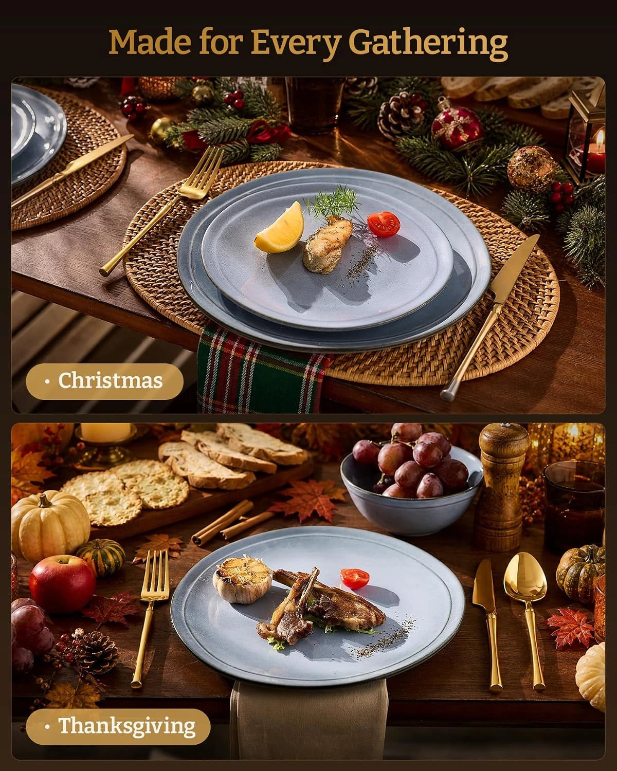 Famiware Aegean 12-Piece Stoneware Dinnerware Set, Service for 4 - Blue Grey - image 7