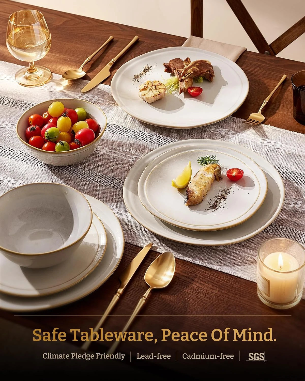 Famiware Aegean 12-Piece Stoneware Dinnerware Set, Service for 4 - Cappuccino White - image 3