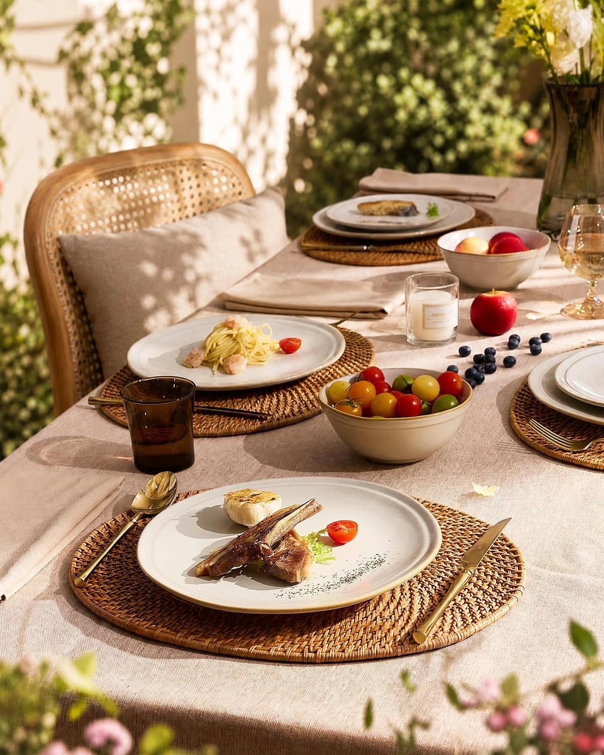 Famiware Aegean 12-Piece Stoneware Dinnerware Set, Service for 4 - Cappuccino White - image 5