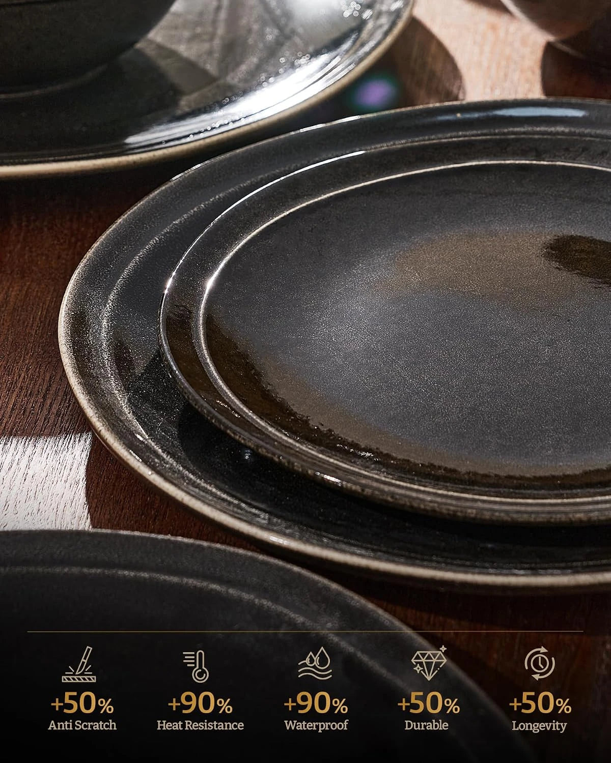Famiware Aegean 24-Piece Stoneware Dinnerware Set, Service for 8 - Black Coffee - image 3