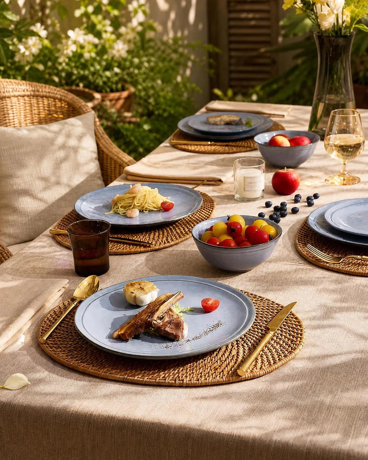 Famiware Aegean 24-Piece Stoneware Dinnerware Set, Service for 8 - Blue Grey - image 5