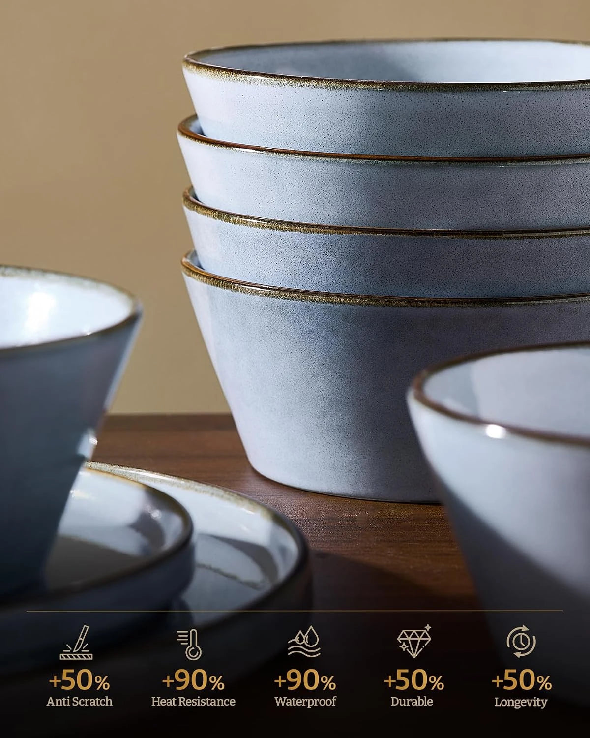 Famiware Annecy 18-Piece Stoneware Dinnerware Set, Service for 6 - Reactive Blue - image 4