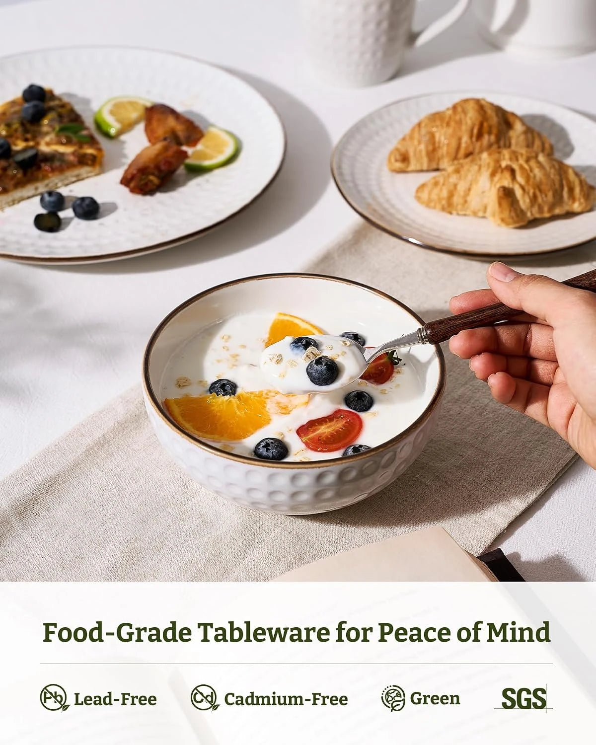 Famiware Eden 18-Piece Stoneware Dinnerware Set, Service for 6 - White Circle - image 5
