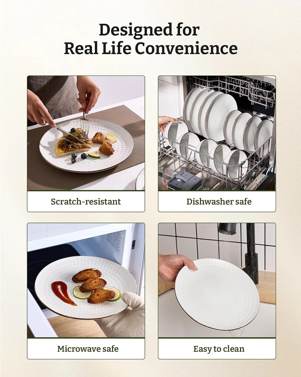 Famiware Eden 24-Piece Stoneware Dinnerware Set, Service for 8 - White Circle - image 6