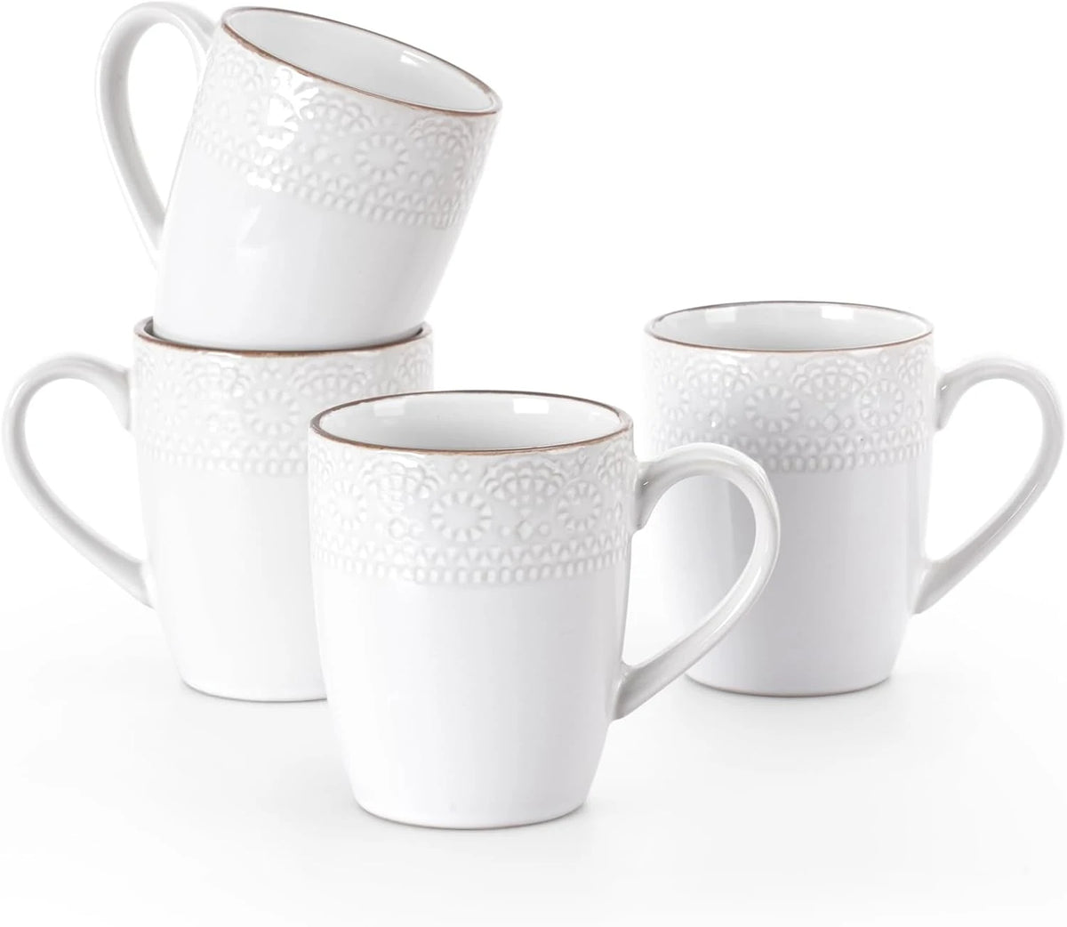 Famiware Eden Ceramic Coffee Mugs, Set of 4 - White Floral - image 1