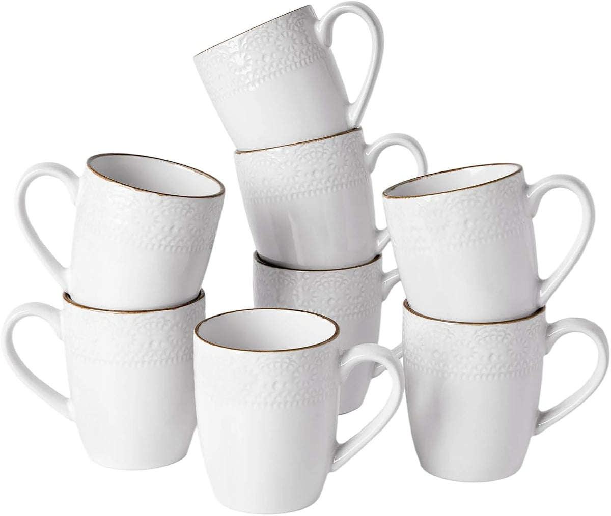 Famiware Eden Ceramic Coffee Mugs, Set of 8 - White Floral - image 1