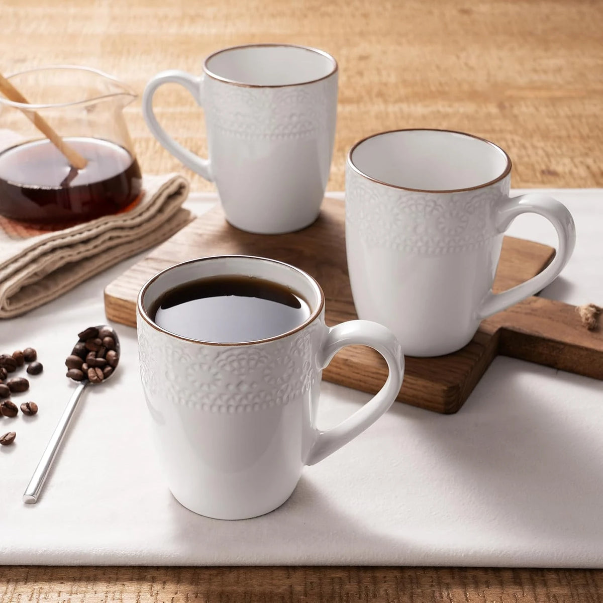 Famiware Eden Ceramic Coffee Mugs, Set of 8 - White Floral - image 2