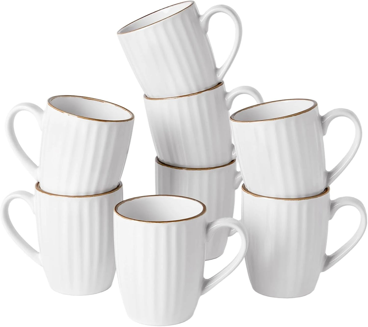 Famiware Eden Ceramic Coffee Mugs, Set of 8 - White Stripe - image 1