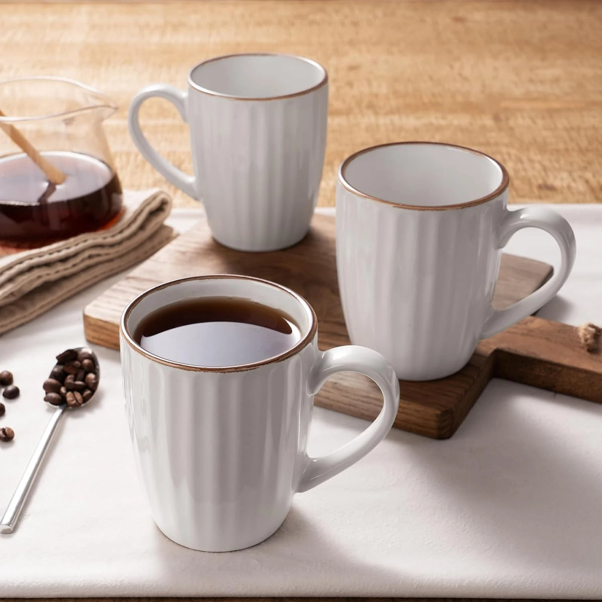 Famiware Eden Ceramic Coffee Mugs, Set of 8 - White Stripe - image 2
