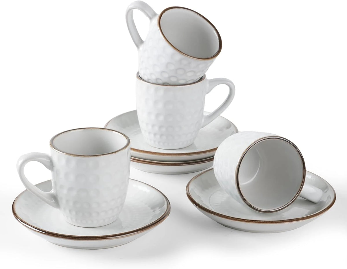 Famiware Eden Ceramic Espresso Cups and Saucers, Set of 4 - White Circle - image 1