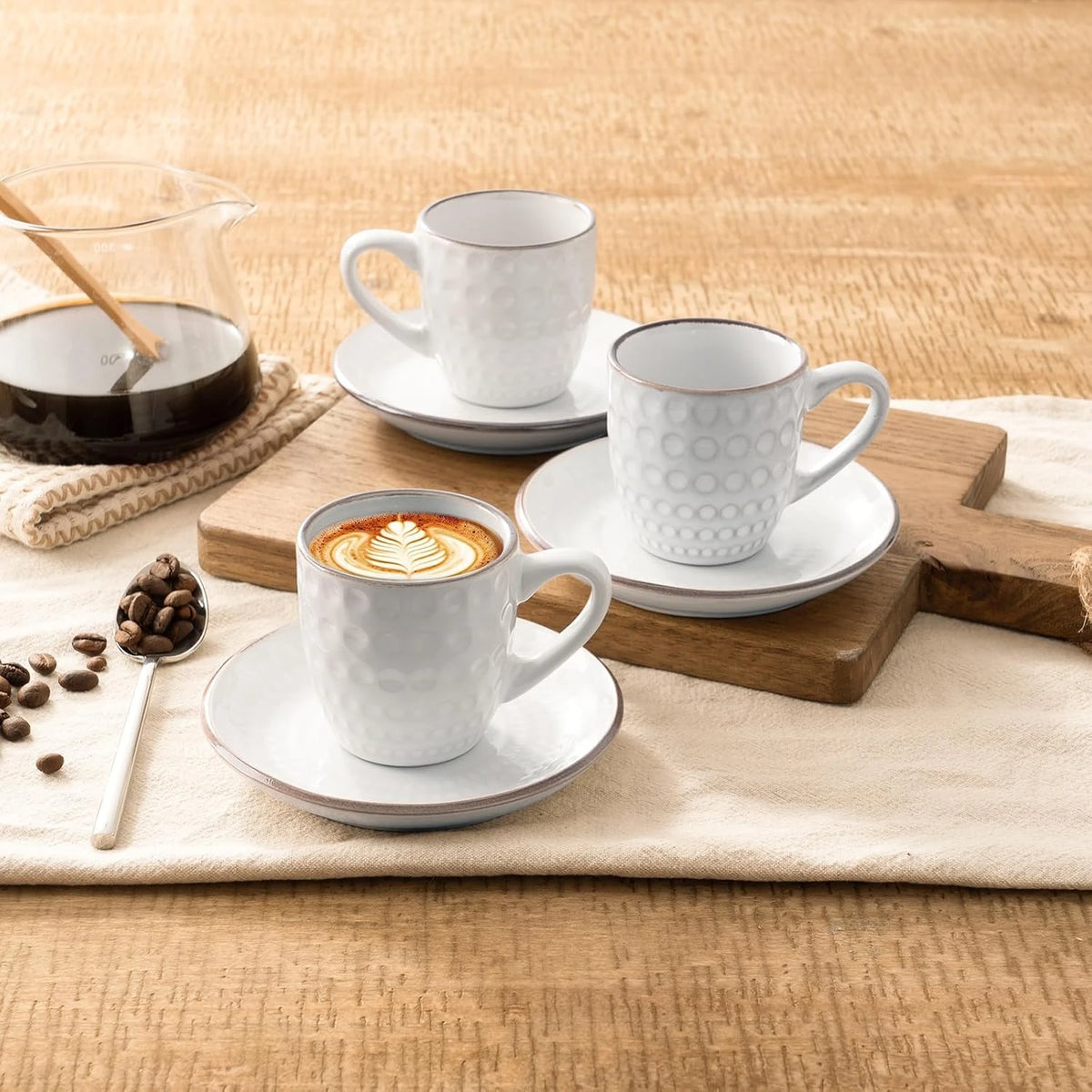 Famiware Eden Ceramic Espresso Cups and Saucers, Set of 4 - White Circle - image 2