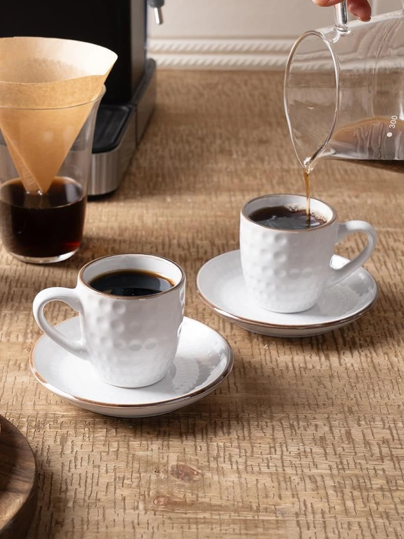 Famiware Eden Ceramic Espresso Cups and Saucers, Set of 4 - White Circle - image 4
