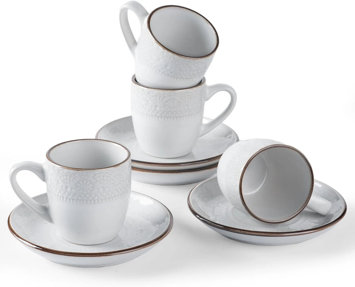 Famiware Eden Ceramic Espresso Cups and Saucers, Set of 4 - White Flower - image 1