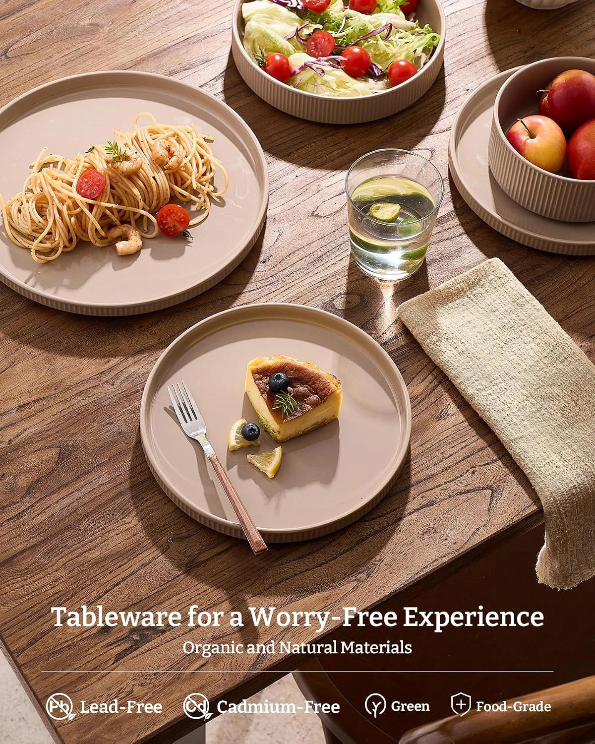 Famiware Grove 24-Piece Stoneware Dinnerware Set, Service for 8 — Cinnamon Brown, image 4