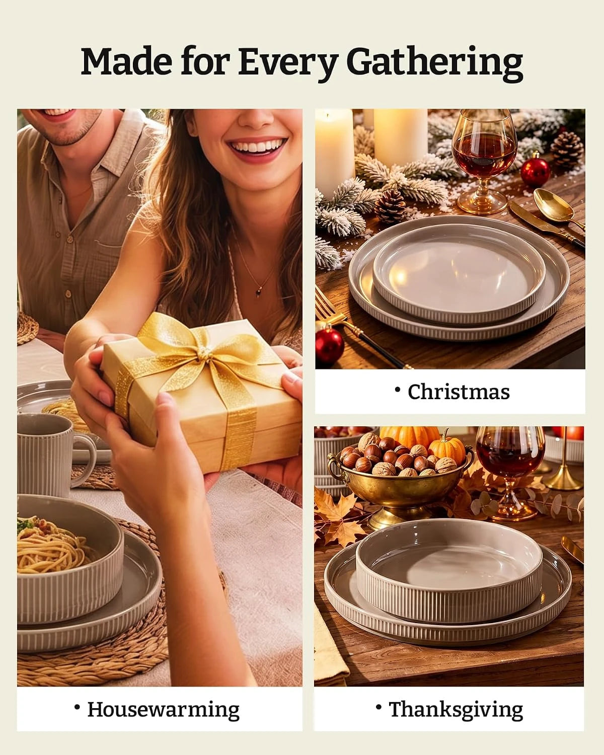 Famiware Grove 24-Piece Stoneware Dinnerware Set, Service for 8 — Cinnamon Brown, image 8