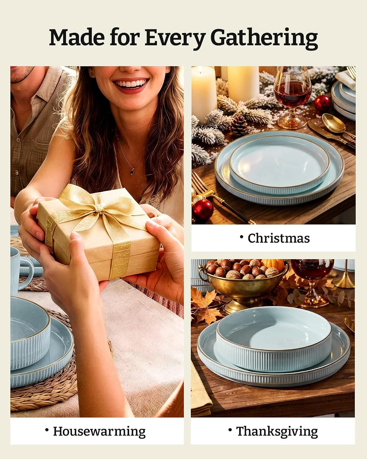 Famiware Grove 24-Piece Stoneware Dinnerware Set, Service for 8 — Light Blue, image 8