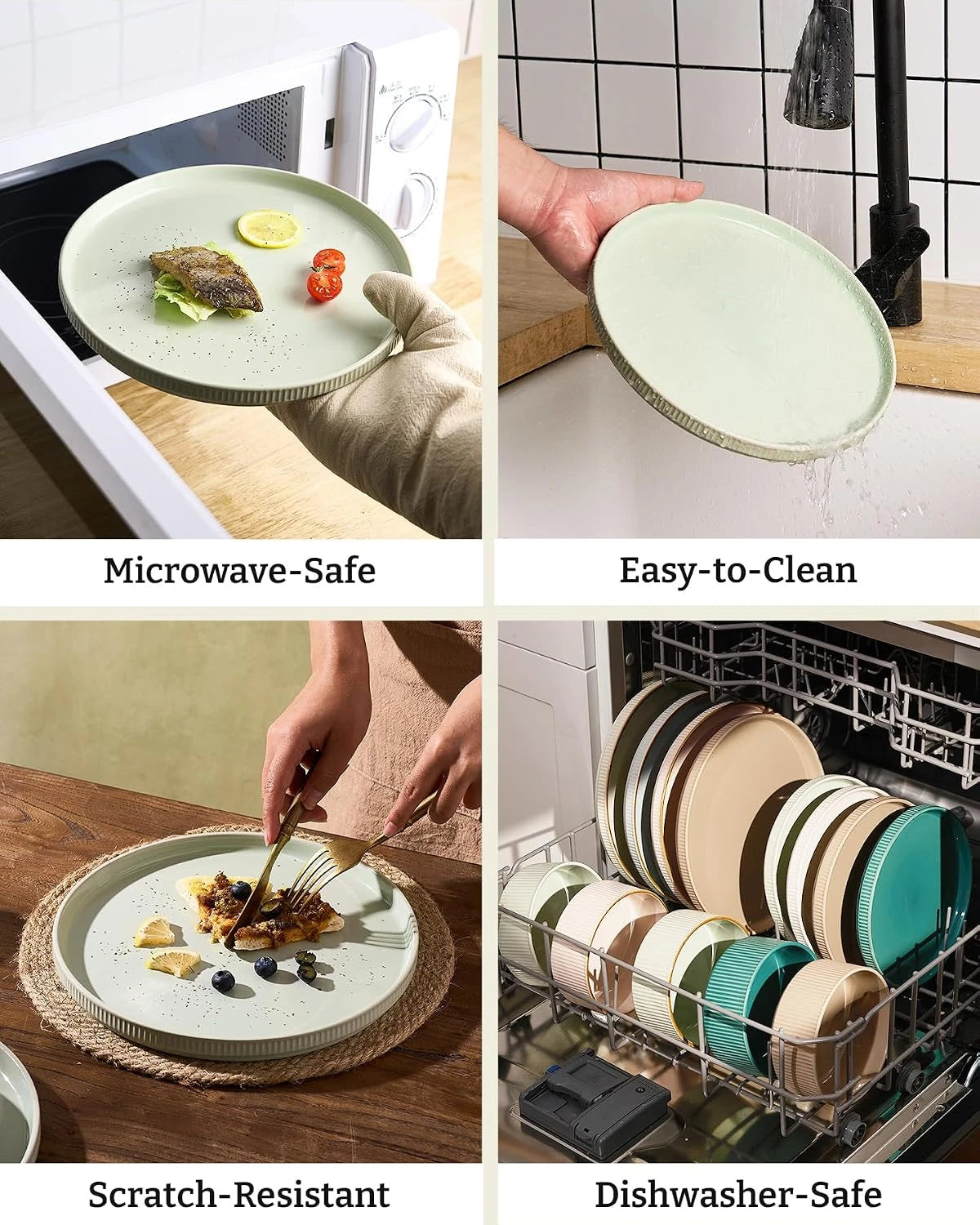 Famiware Grove 24-Piece Stoneware Dinnerware Set, Service for 8 — Light Green, image 6