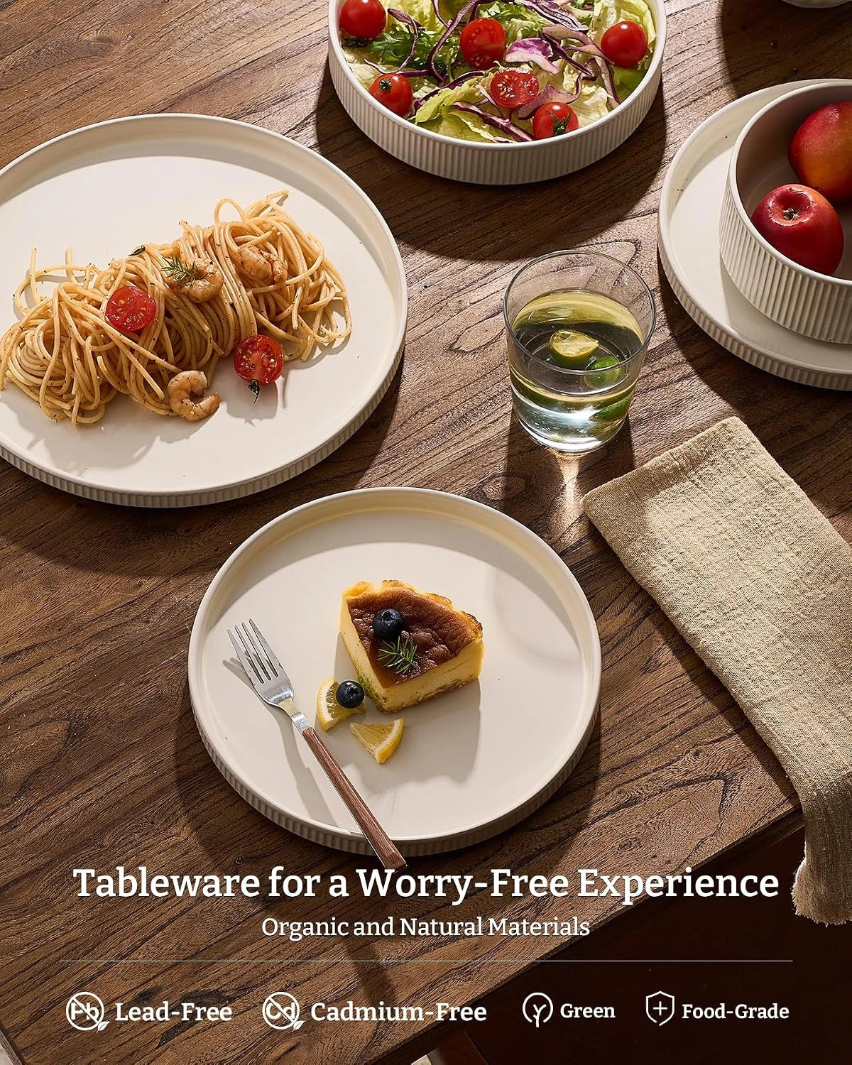 Famiware Grove 24-Piece Stoneware Dinnerware Set, Service for 8 — Oat White, image 3