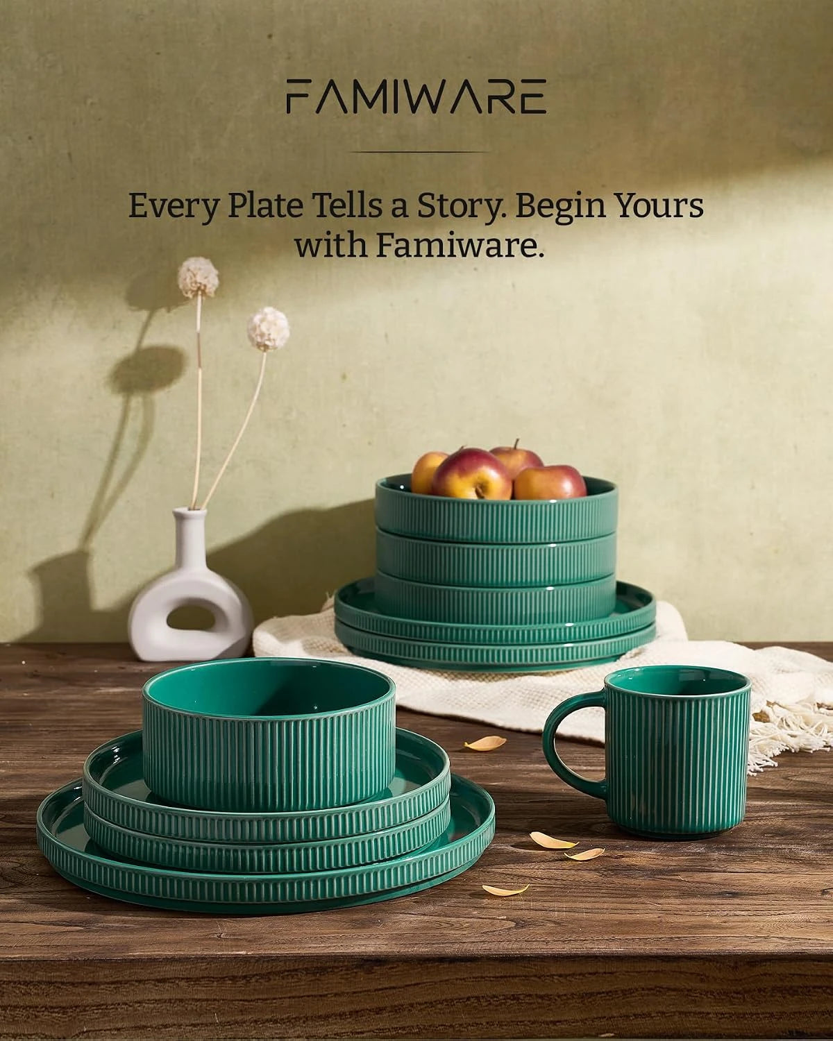 Famiware Grove 24-Piece Stoneware Dinnerware Set, Service for 8 — Sage Green, image 2