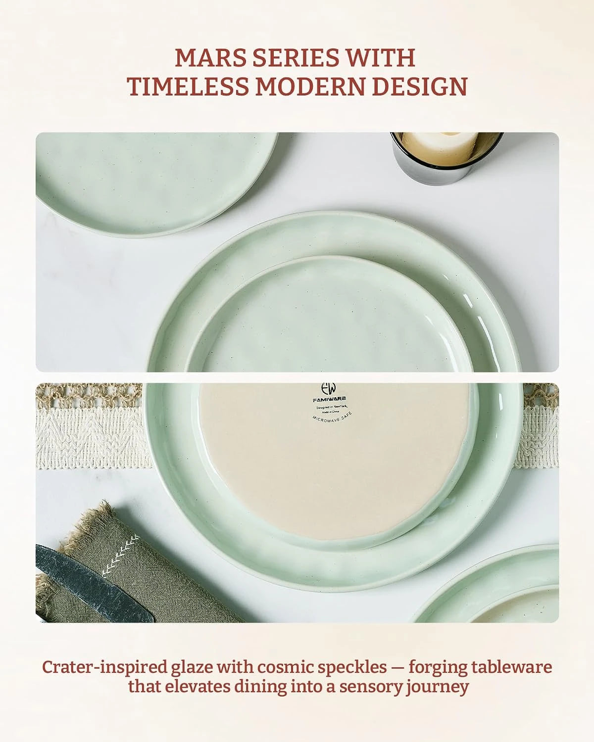 Famiware Mars 12-Piece Stoneware Dinnerware Set, Service for 4 — Light Green, image 5