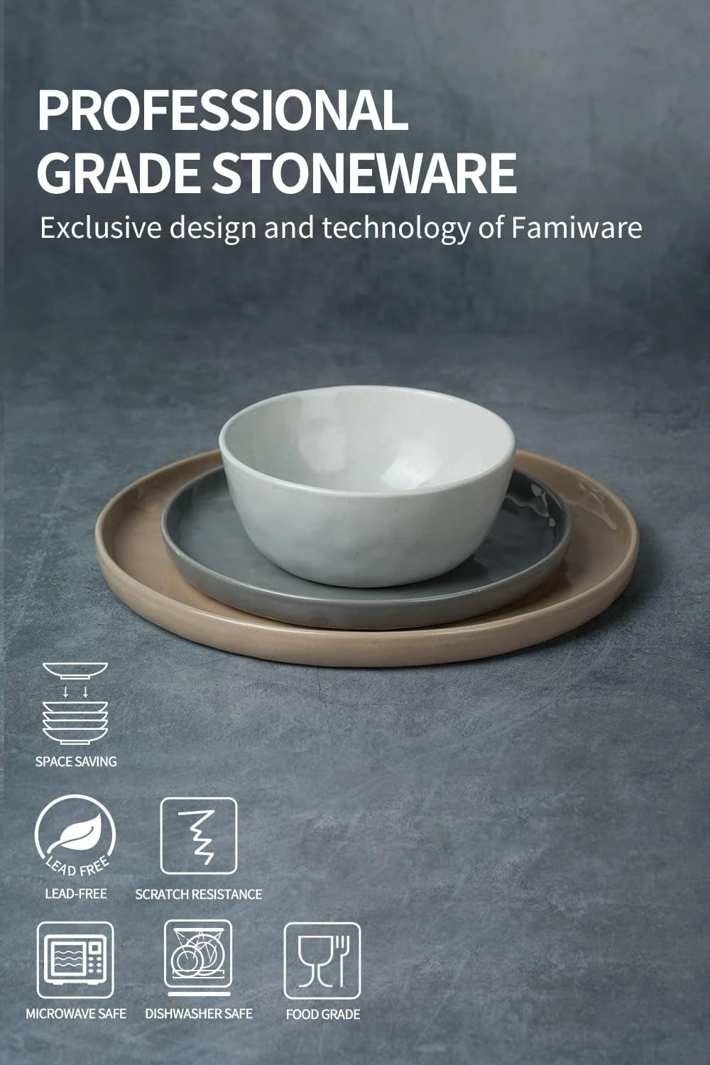 Famiware Mars 12-Piece Stoneware Dinnerware Set, Service for 4 — Multicolor, image 8