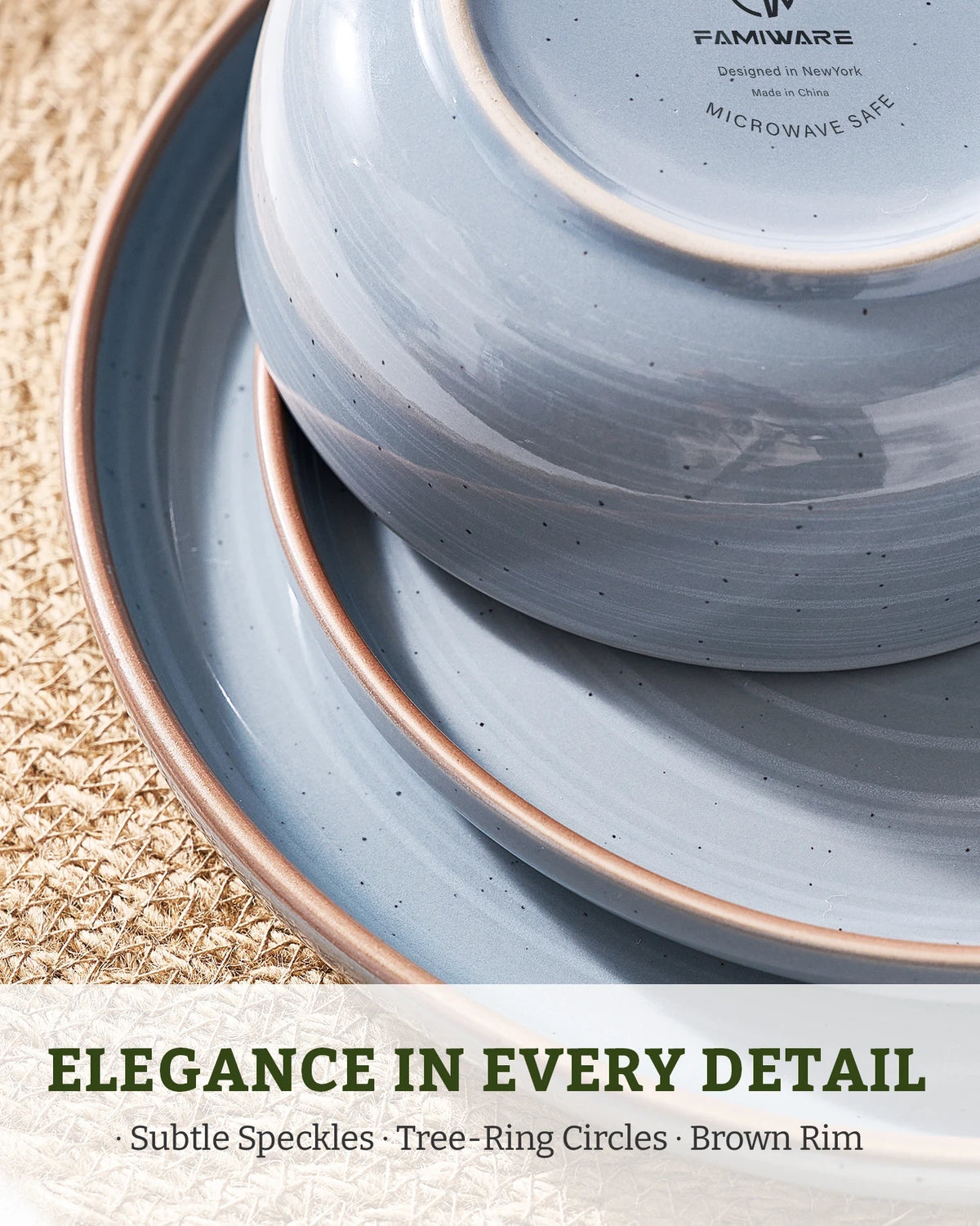 Famiware Meteor 12-Piece Stoneware Dinnerware Set, Blue Gray, image 5