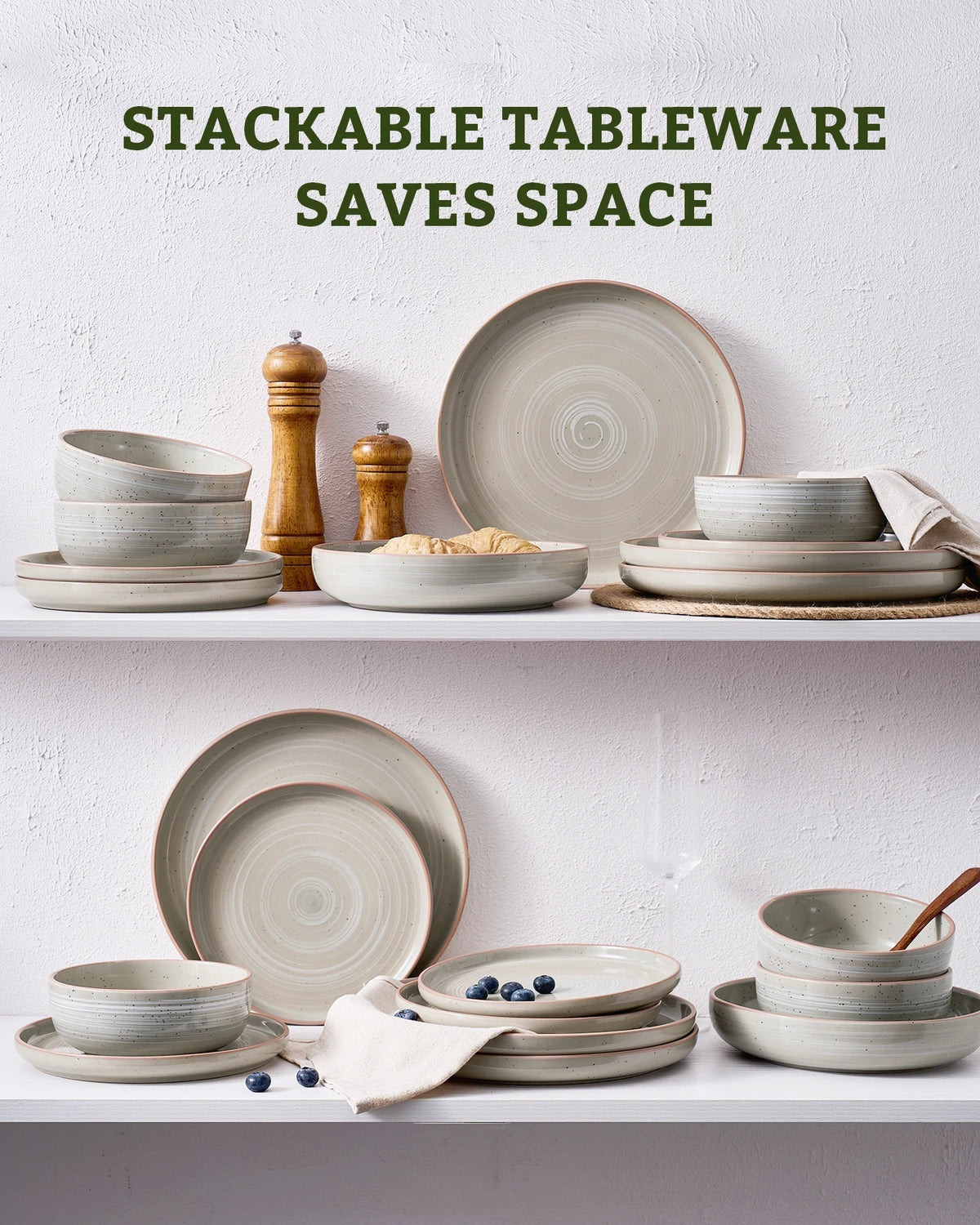 Famiware Meteor 12-Piece Stoneware Dinnerware Set, Matcha Green, image 7