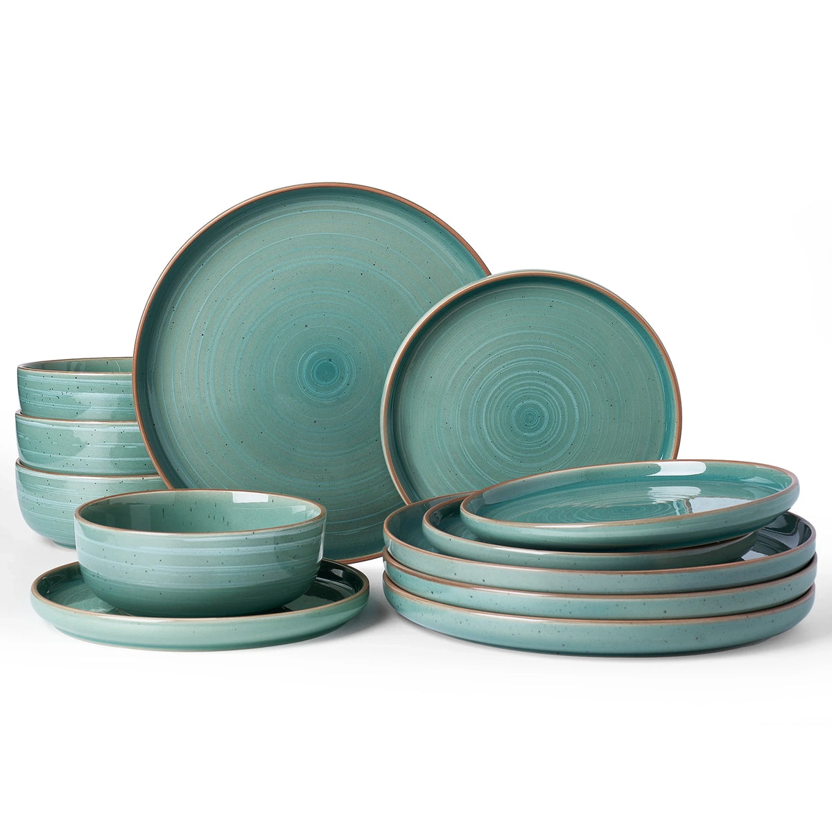 Famiware Meteor 12-Piece Stoneware Dinnerware Set, Peacock Green, image 1