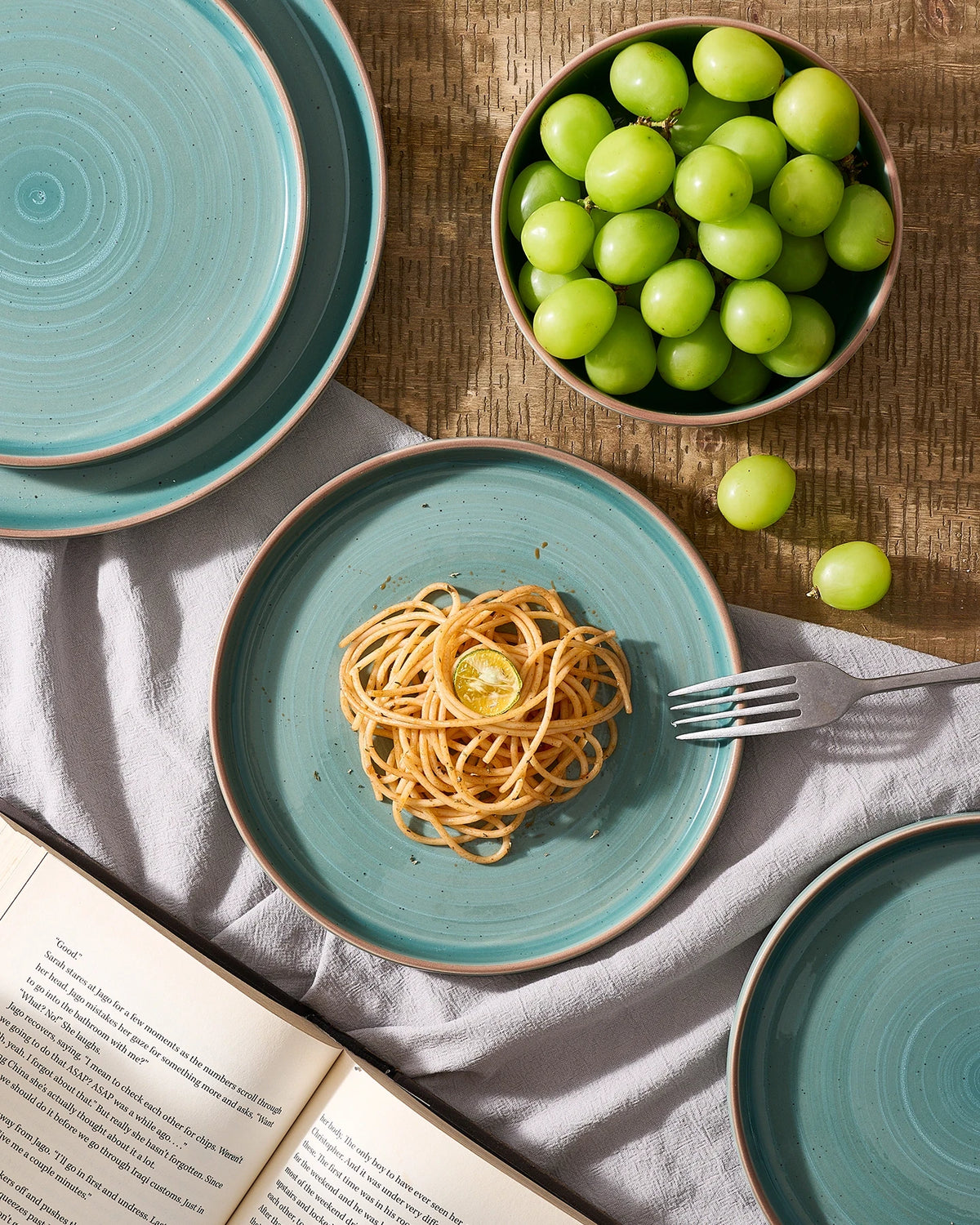 Famiware Meteor 12-Piece Stoneware Dinnerware Set, Peacock Green, image 2