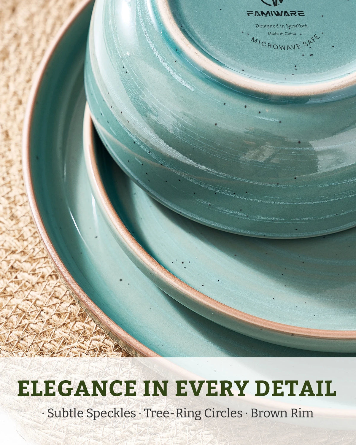 Famiware Meteor 12-Piece Stoneware Dinnerware Set, Peacock Green, image 5