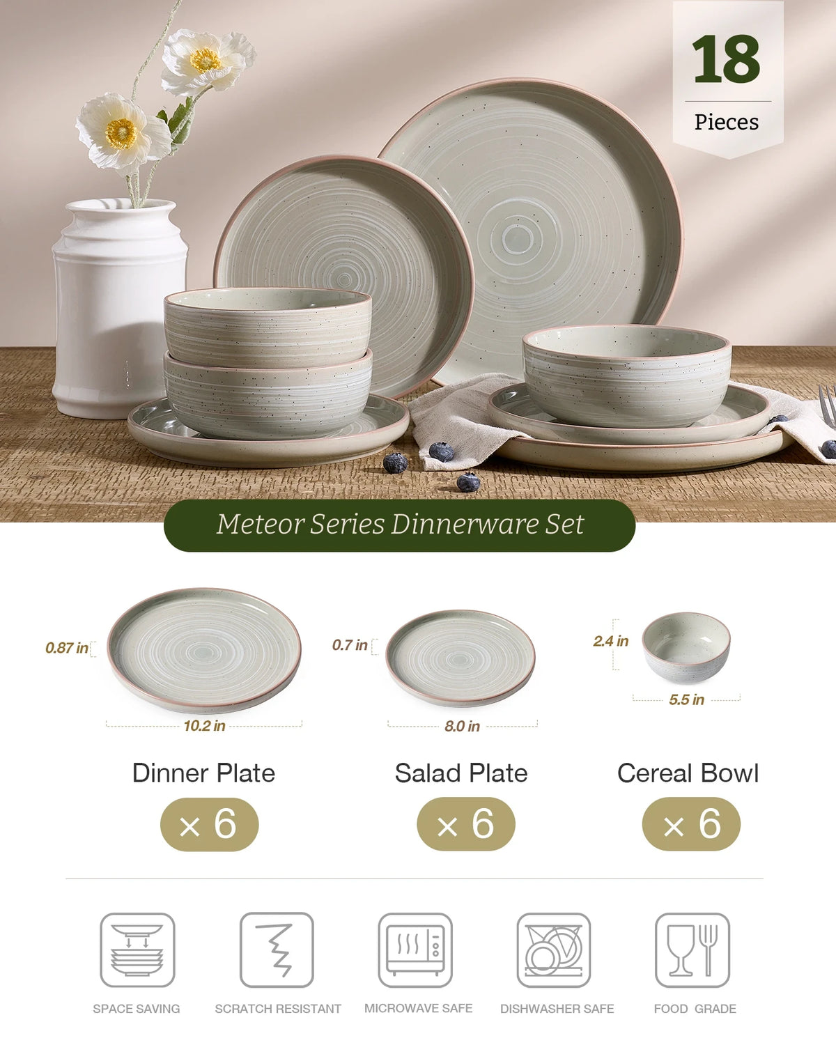 Famiware Meteor 18-piece dinnerware set, matcha green, image 3