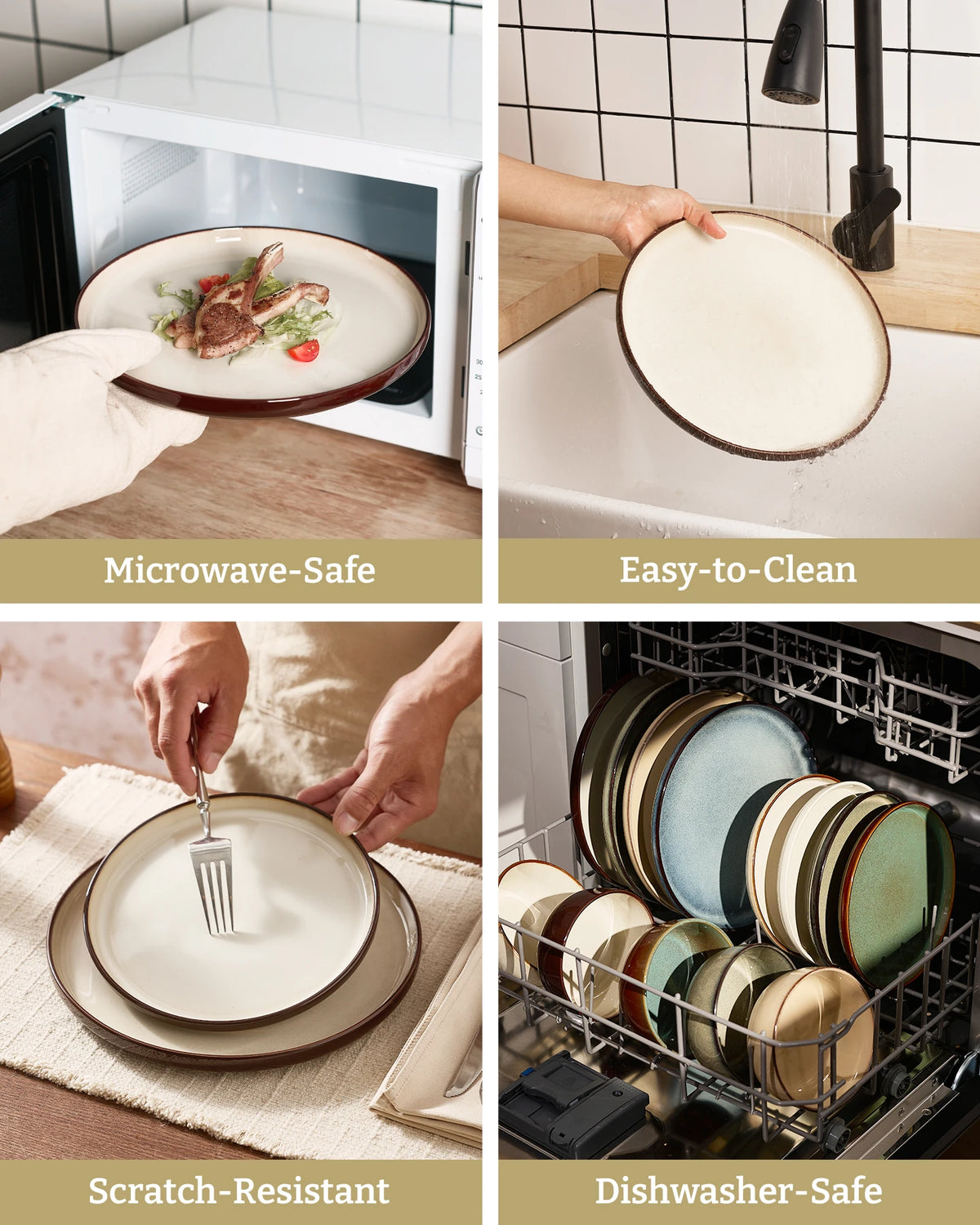 Famiware Milkyway Colorblock 12-Piece Stoneware Dinnerware Set - Light khaki & Cocoa - 07