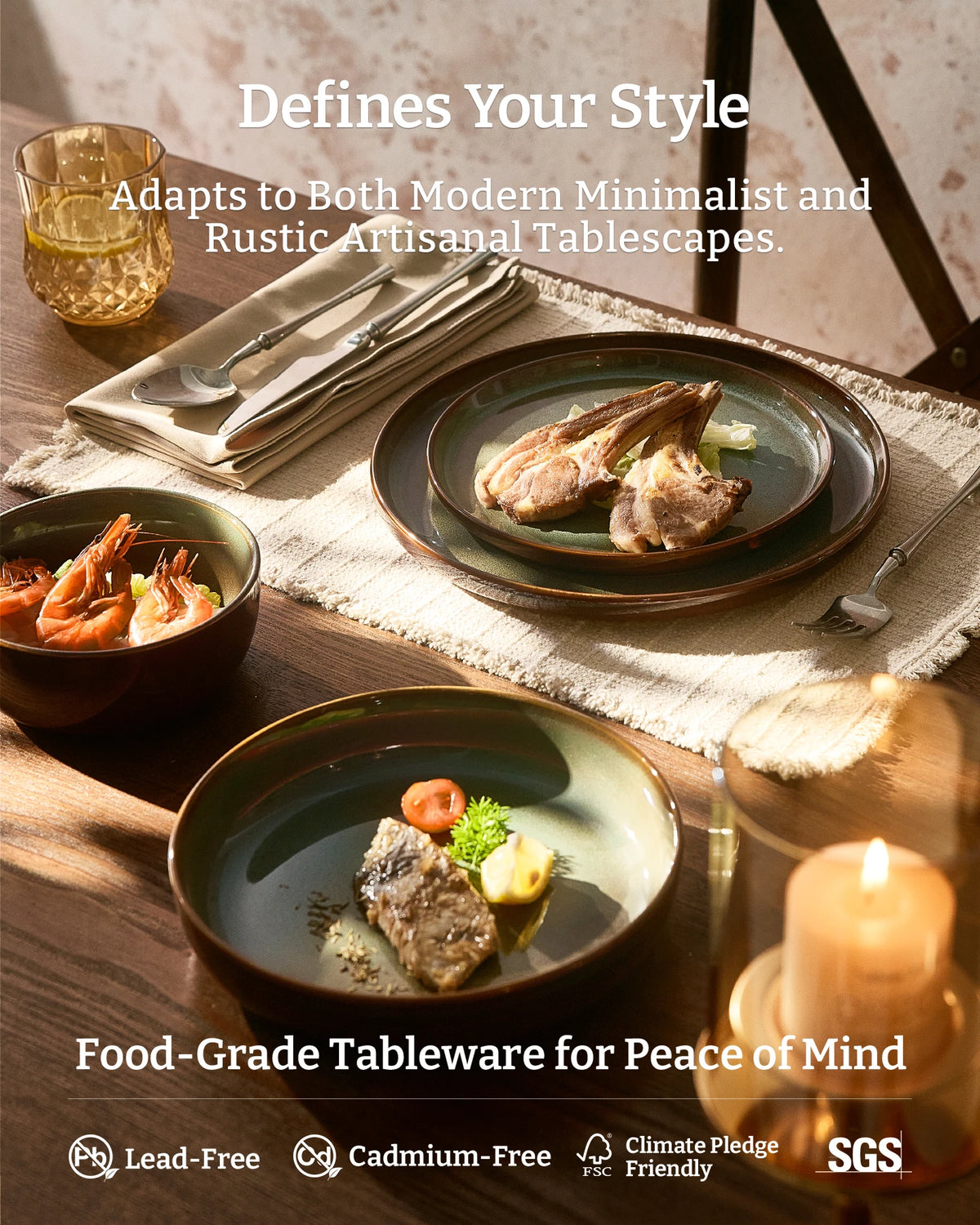 Famiware Milkyway Colorblock 18-Piece Stoneware Dinnerware Set - Moss Green & Cocoa - 05