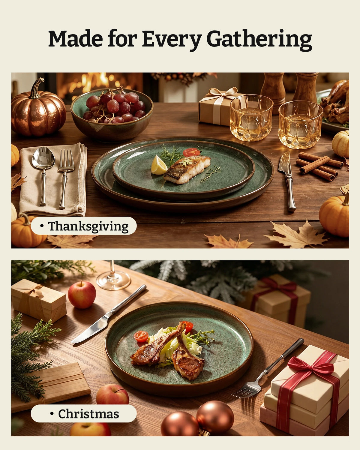 Famiware Milkyway Colorblock 18-Piece Stoneware Dinnerware Set - Moss Green & Cocoa - 06