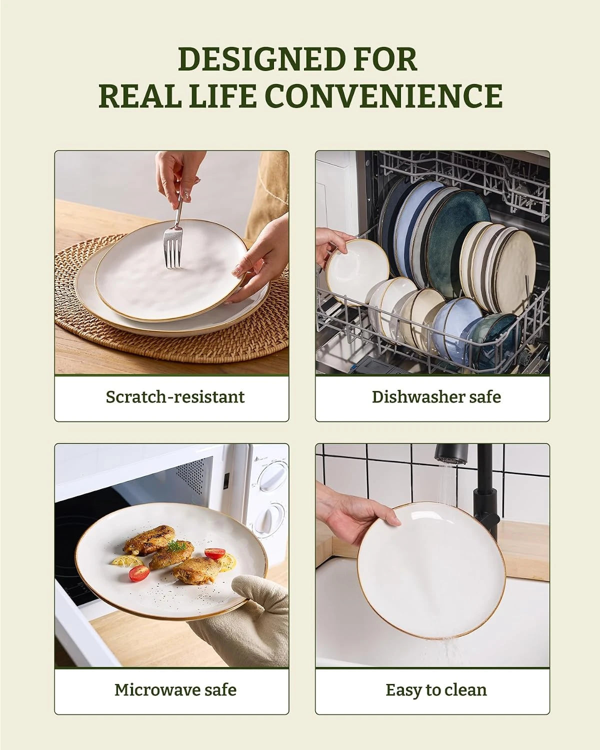 Famiware Ocean Round 18-Piece Stoneware Dinnerware Set, Service for 6 - Cappuccino White - image 7